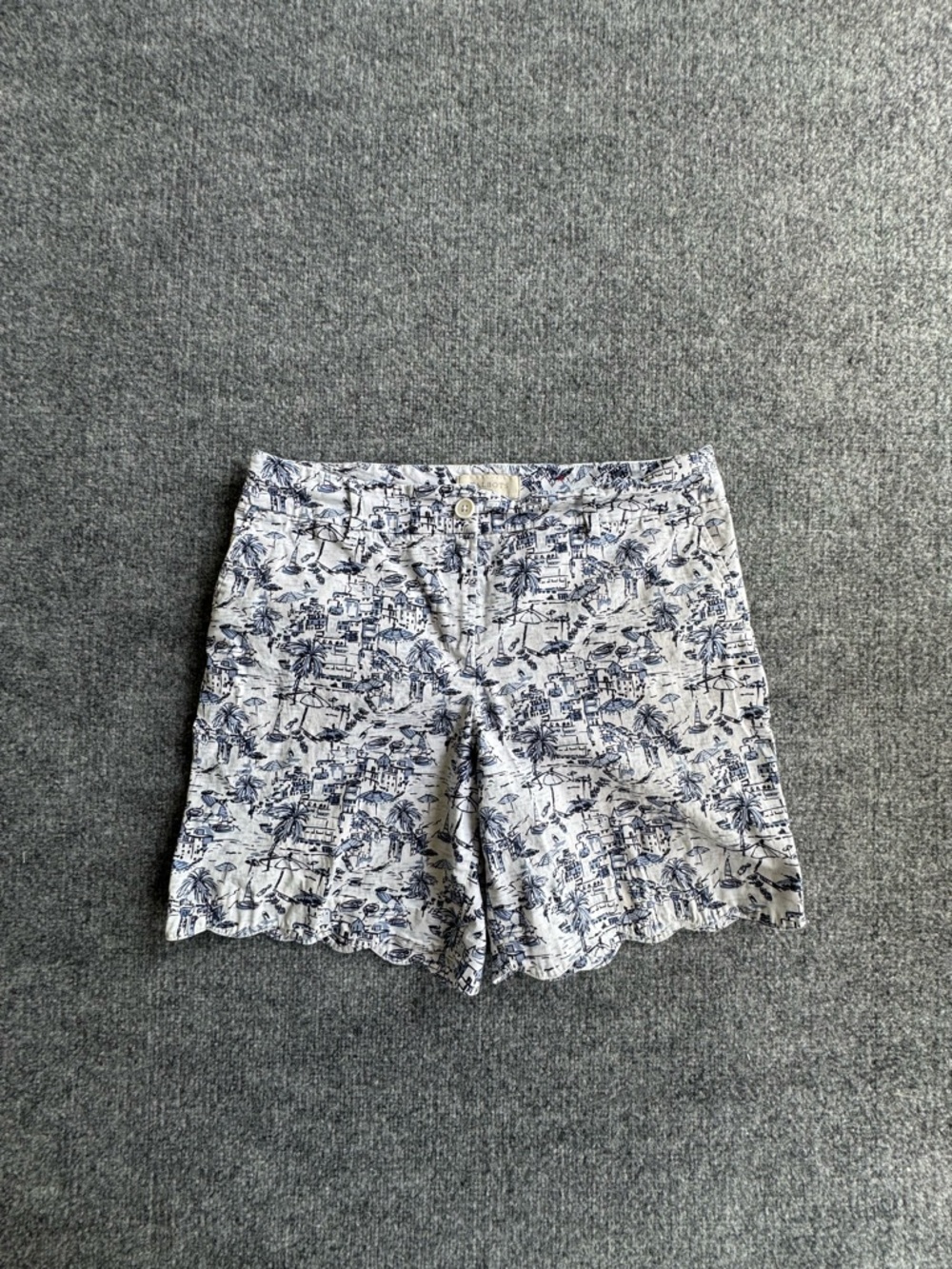 Talbot Palm Beach Print Scallop Trim Bermuda Shorts White and Navy